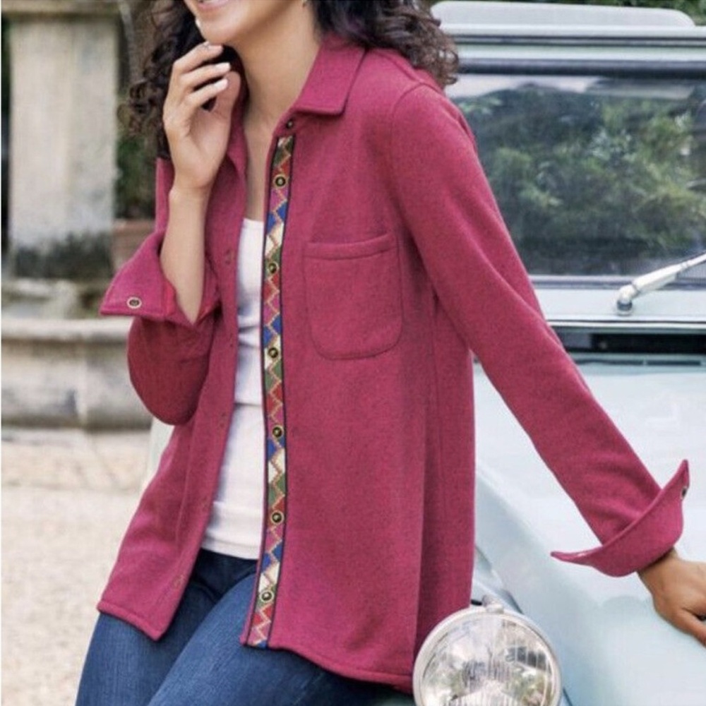 Soft Surroundings Long Sleeve Button Down Burgundy Women's Shirt Size L